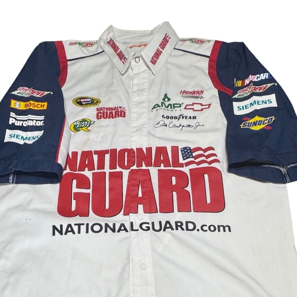 JH Design National Guard Racing Shirt Mens M Dale Earnhardt Jr NASCAR White VTG